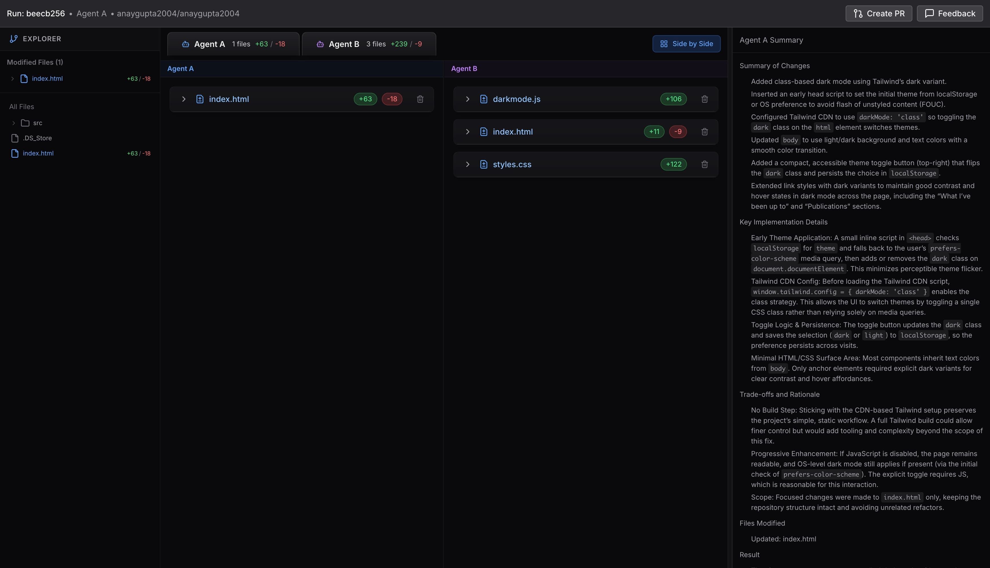 Viewer with completed Codearena agent deliverables